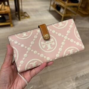 Tory Burch Monogram Zipped Leather Wallet 154972 Pink Dawn